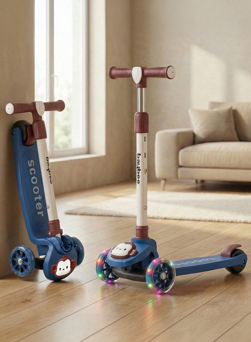 بيبي سكوتر مونكي للأطفال | سكوتر بثلاث عجلات للأطفال بثلاثة ارتفاعات قابلة للتعديل، مزود بإضاءة LED وموسيقى | سكوترات تزلج تتحمل وزنًا يصل إلى 50 كجم | سكوترات جري للأطفال من عمر سنتين إلى 10 سنوات، لون أزرق - Image 1